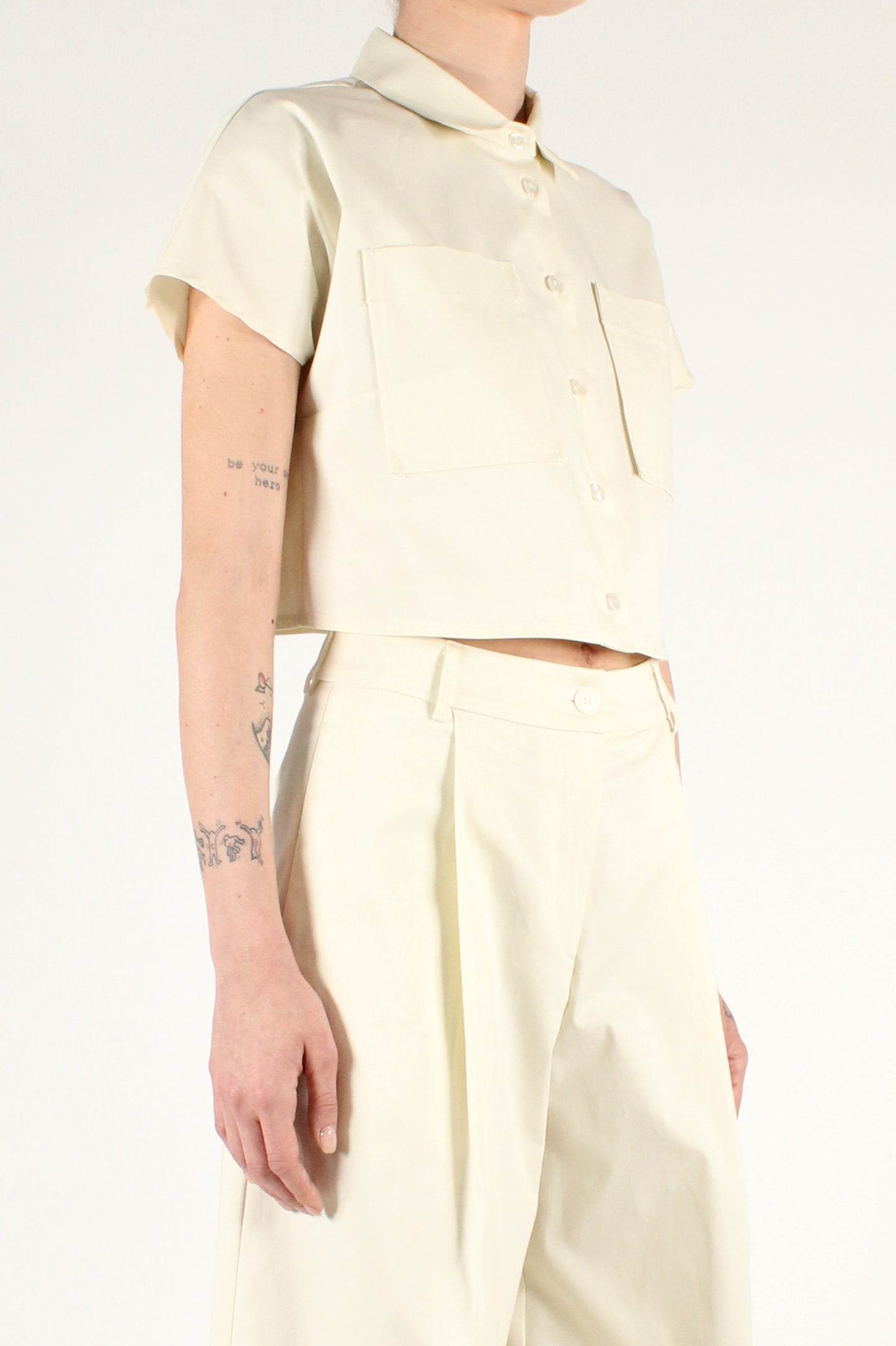 Cotton Crop Shirt with Patch Pockets