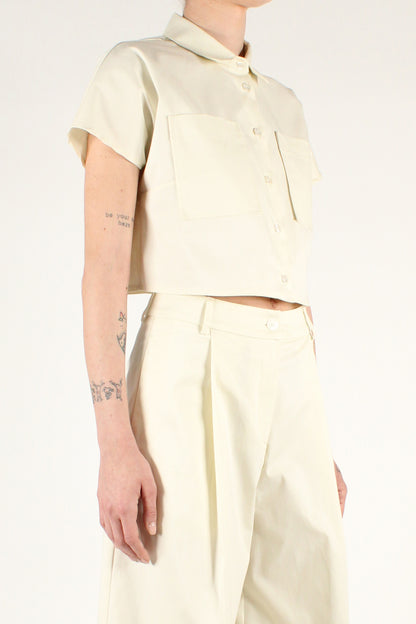 Cotton Crop Shirt with Patch Pockets