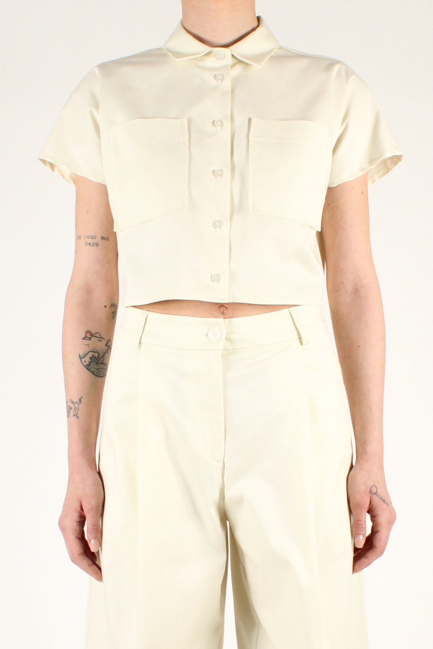 Cotton Crop Shirt with Patch Pockets