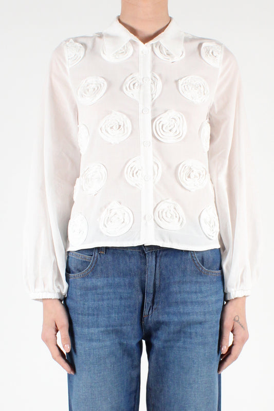 Camicia in Puro Cotone con Ricamo Rose 3D