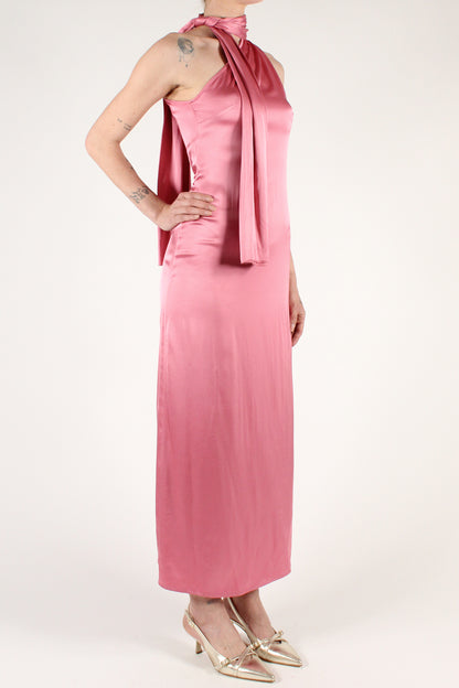 Ankle-length dress in solid color viscose blend