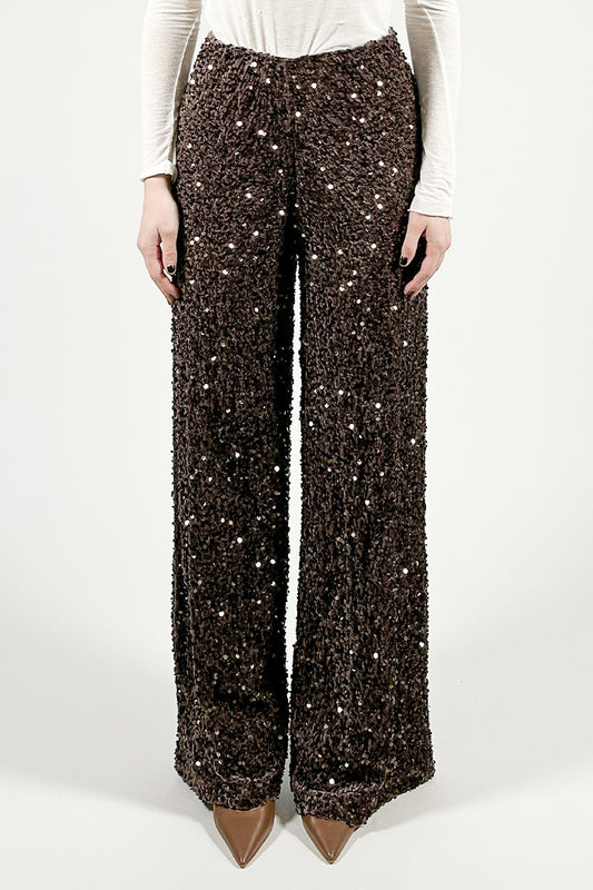 Palazzo Trousers in Velvet and Sequins with Elastic