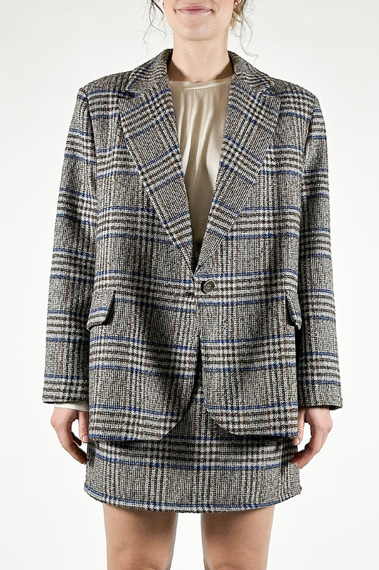 Single-breasted Over Blazer with Prince of Wales Pattern