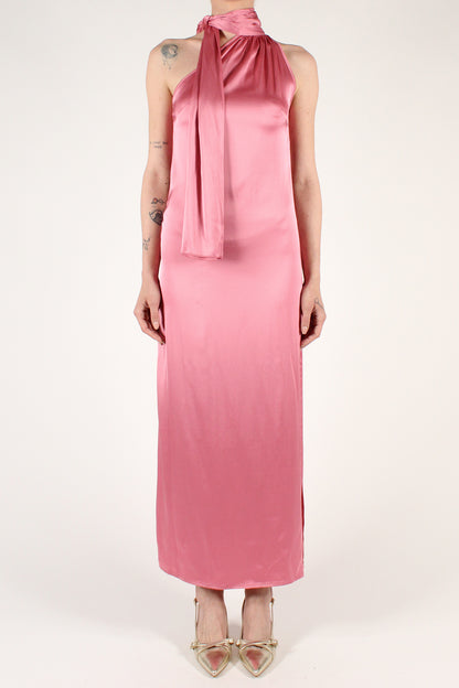 Ankle-length dress in solid color viscose blend