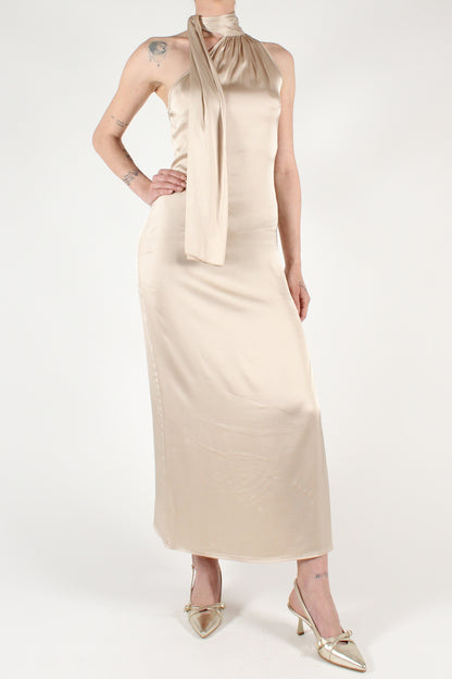 Ankle-length dress in solid color viscose blend