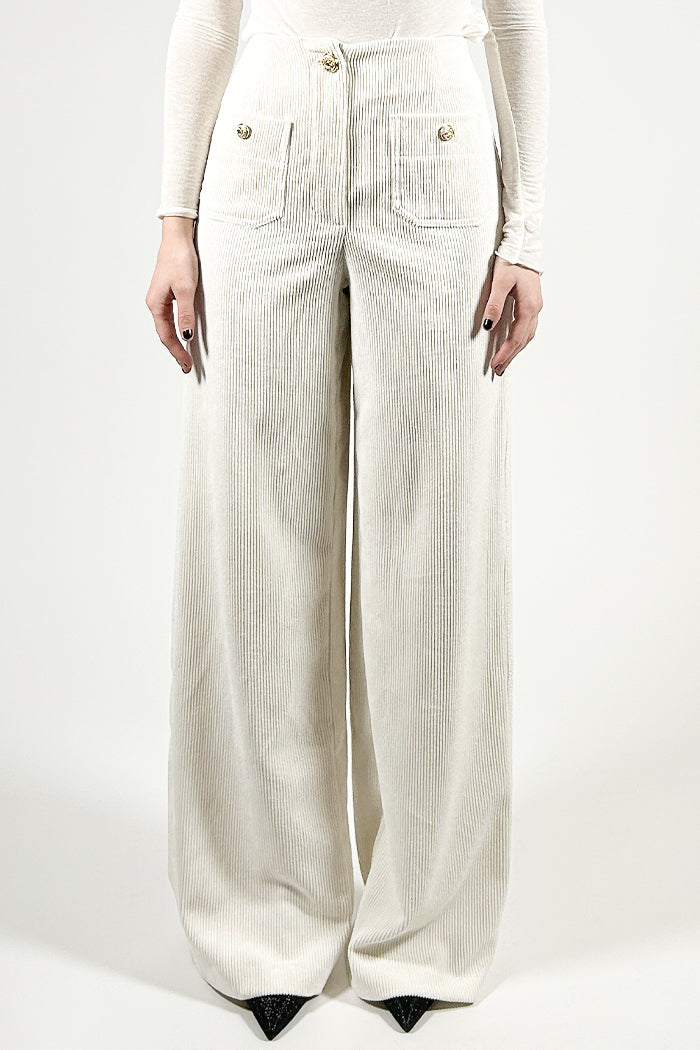 Palazzo Trousers with Pocket Detail and Golden Buttons in Corduroy