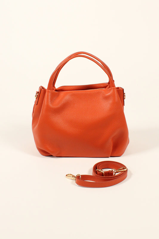 Handbag with Adjustable Shoulder Strap and Leather Folds