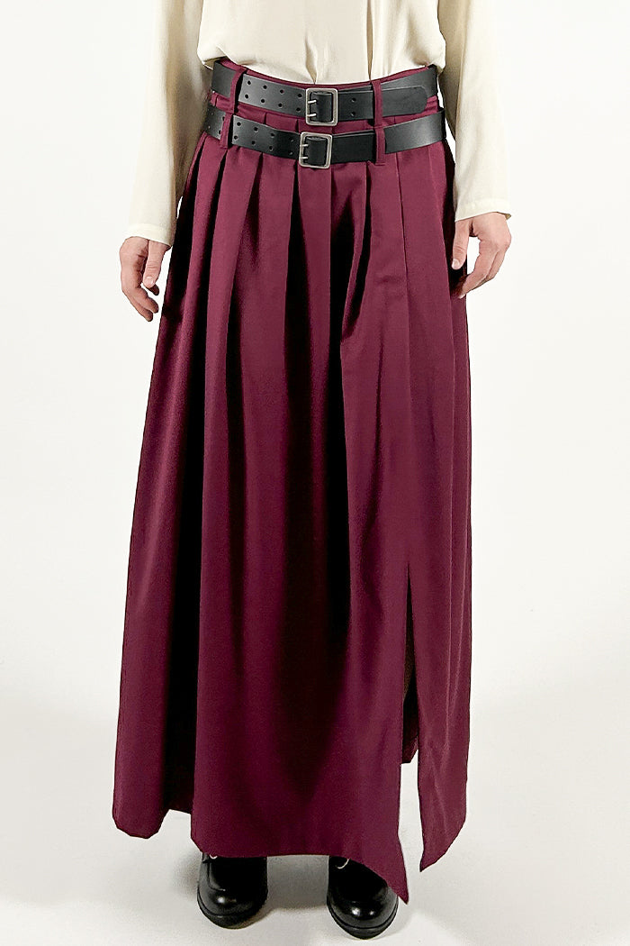Pleated Skirt with Double Belt