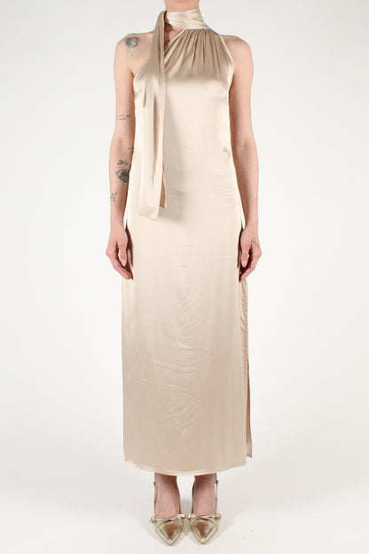 Ankle-length dress in solid color viscose blend