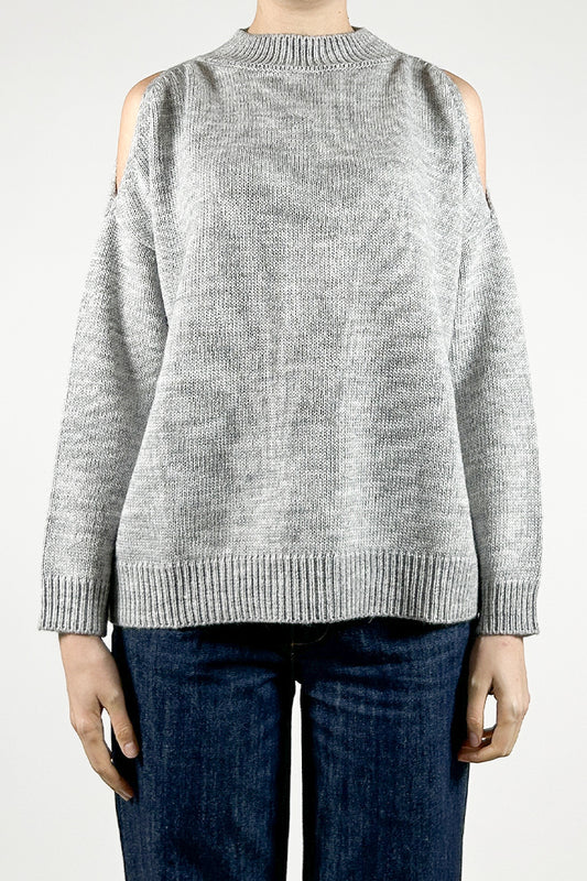 Semi mock neckline sweater with cut out on the shoulders
