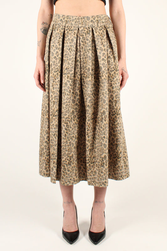 Pleated Animal Print Skirt with Elastic on the Back