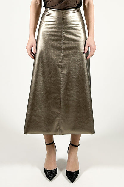 Flared Midi Skirt in Eco Leather