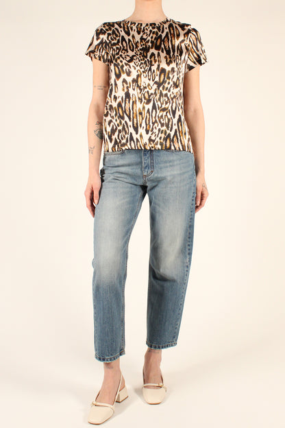 T-Shirt in Viscosa Stampa Leopardo