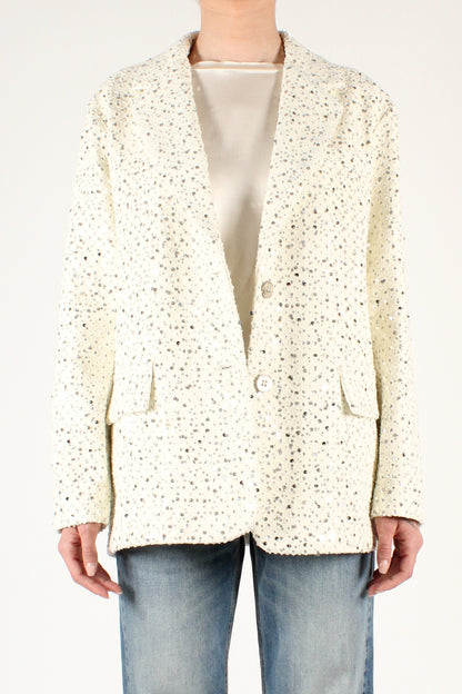 Single-breasted two-button blazer in perforated denim with microsequins