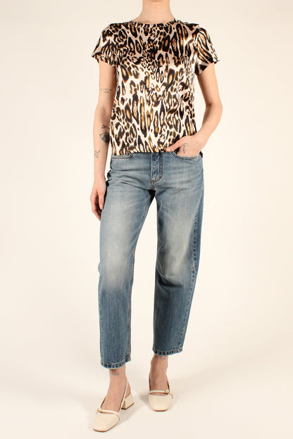 T-Shirt in Viscosa Stampa Leopardo