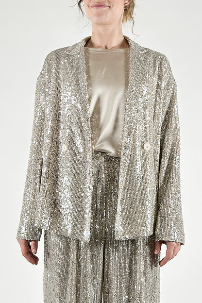 Double-breasted two-button sequin blazer