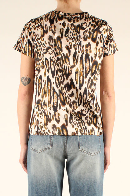 T-Shirt in Viscosa Stampa Leopardo