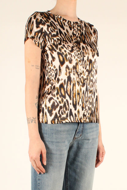 T-Shirt in Viscosa Stampa Leopardo