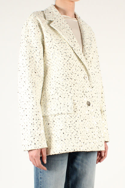 Single-breasted two-button blazer in perforated denim with microsequins