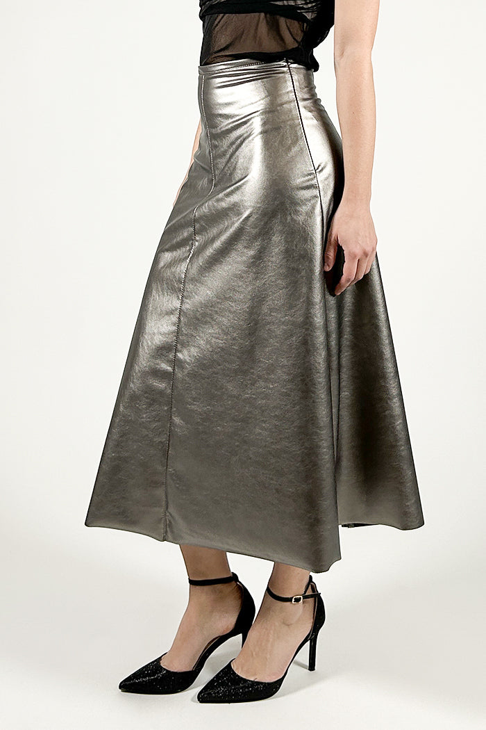 Flared Midi Skirt in Eco Leather