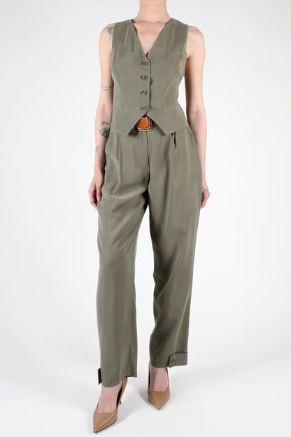 Straight Leg Trousers with Button Detail at the Bottom