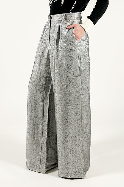 Palazzo trousers with pleats in Lurex