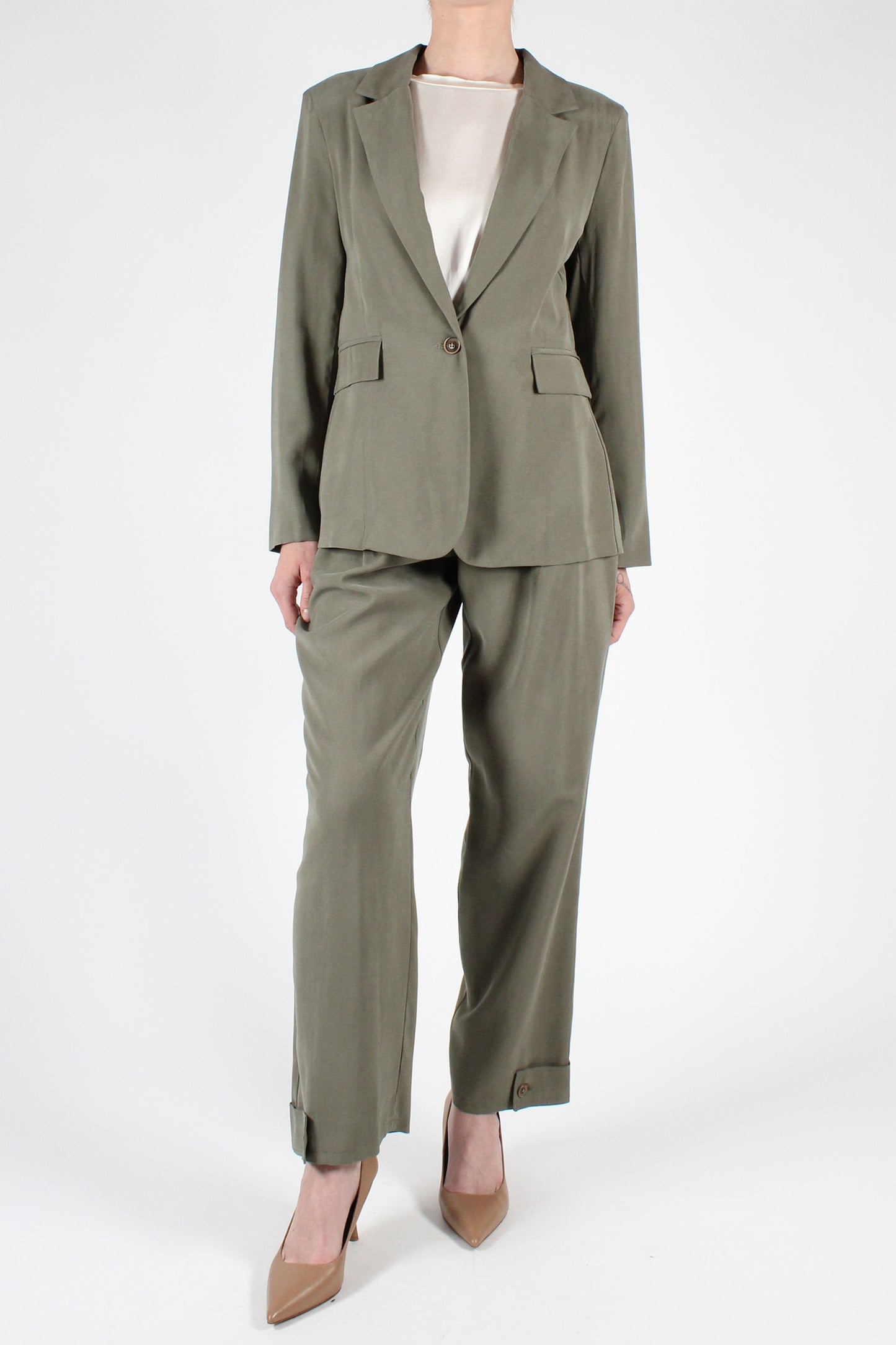 Straight Leg Trousers with Button Detail at the Bottom