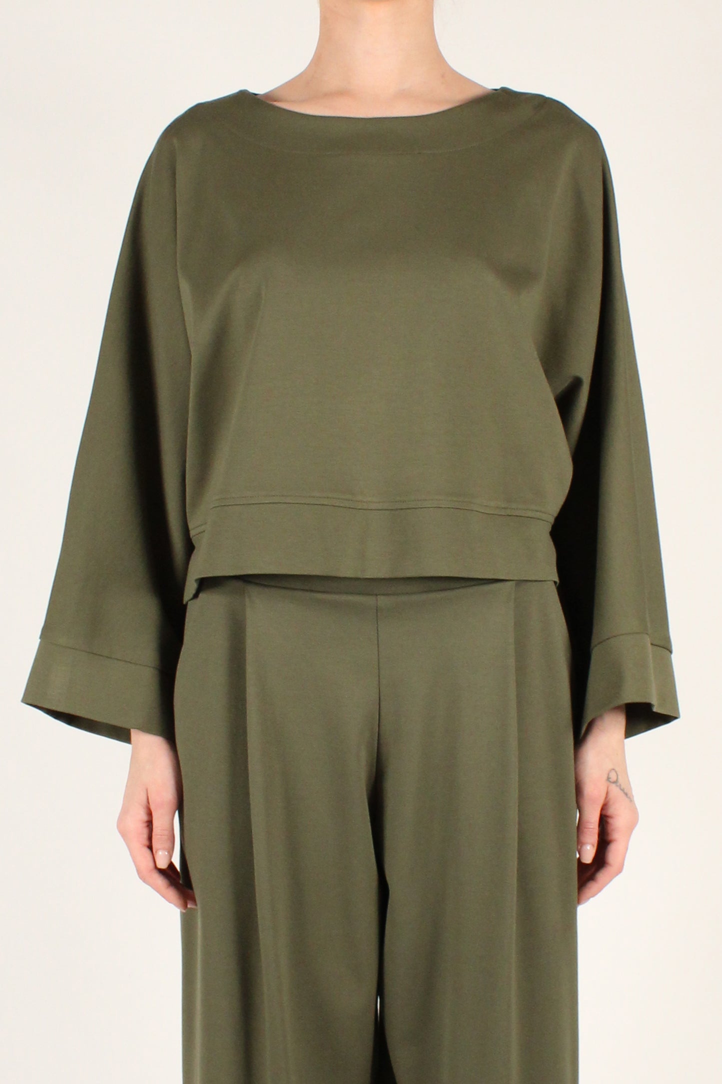 Asymmetric Over Sweatshirt With Long Sleeves Boat Neckline In Milano Stitch