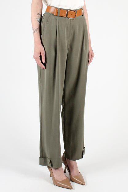 Straight Leg Trousers with Button Detail at the Bottom