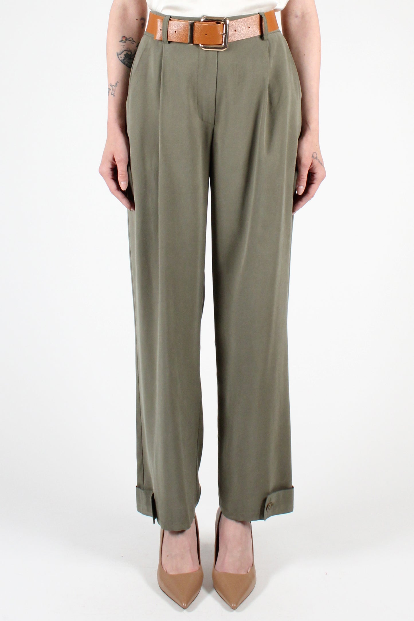 Straight Leg Trousers with Button Detail at the Bottom