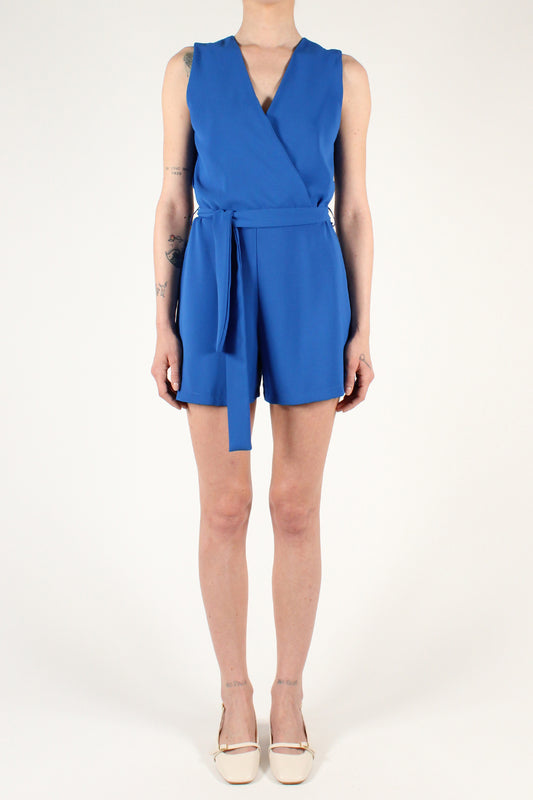 Short Solid Color Jumpsuit with Ribbon Belt