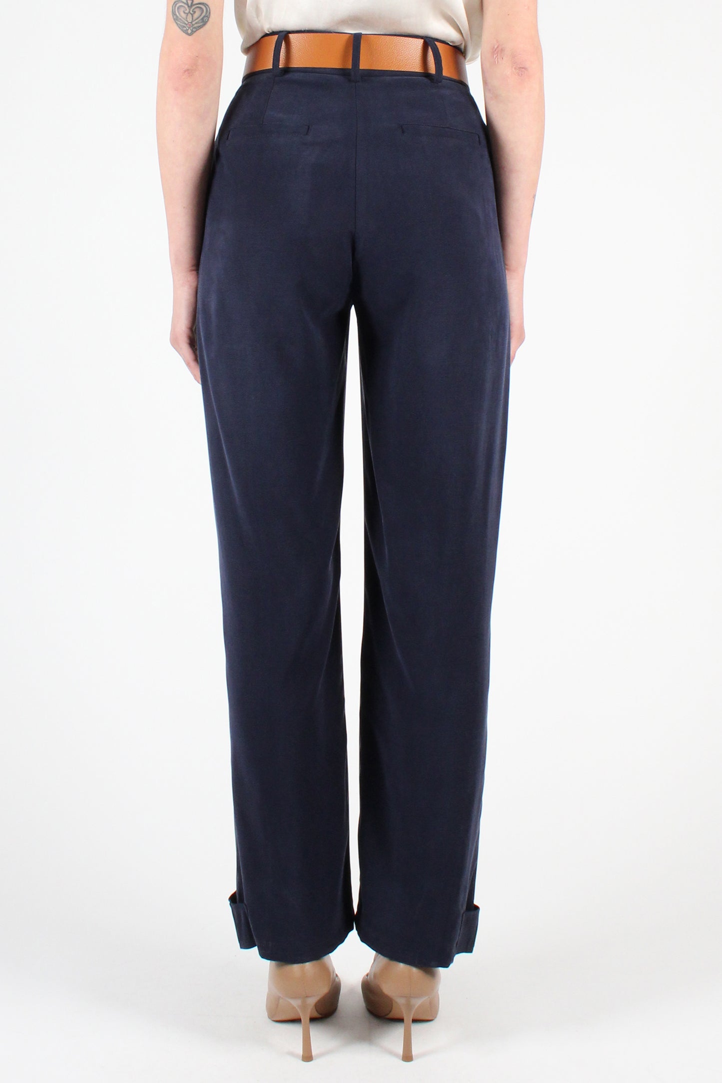 Straight Leg Trousers with Button Detail at the Bottom