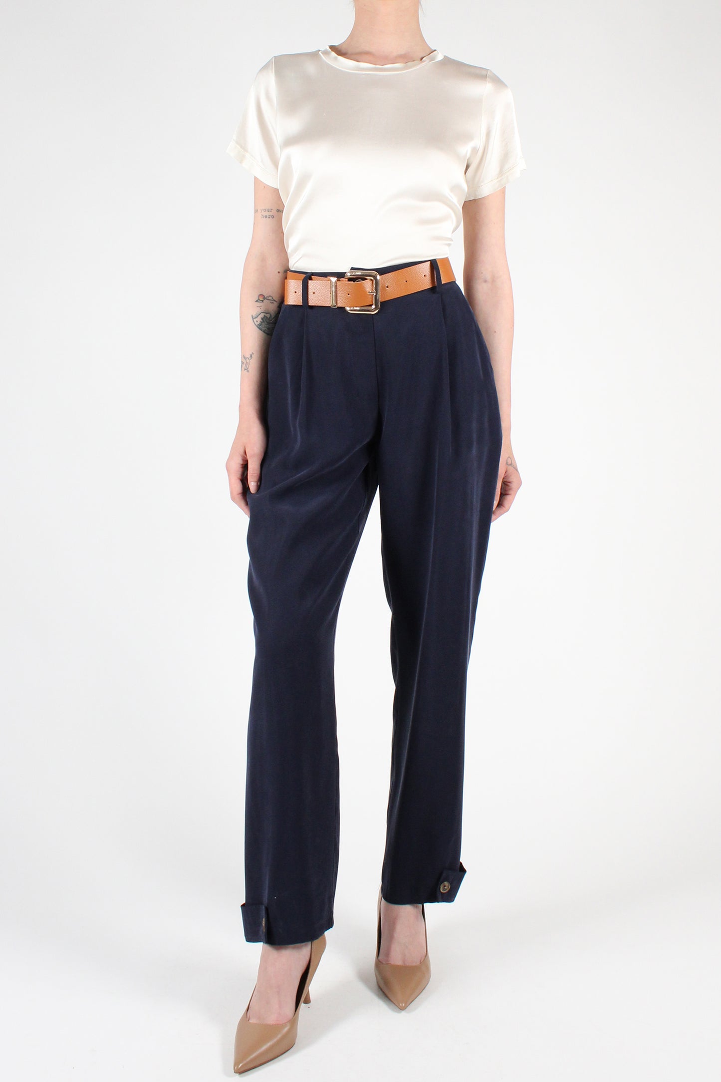 Straight Leg Trousers with Button Detail at the Bottom