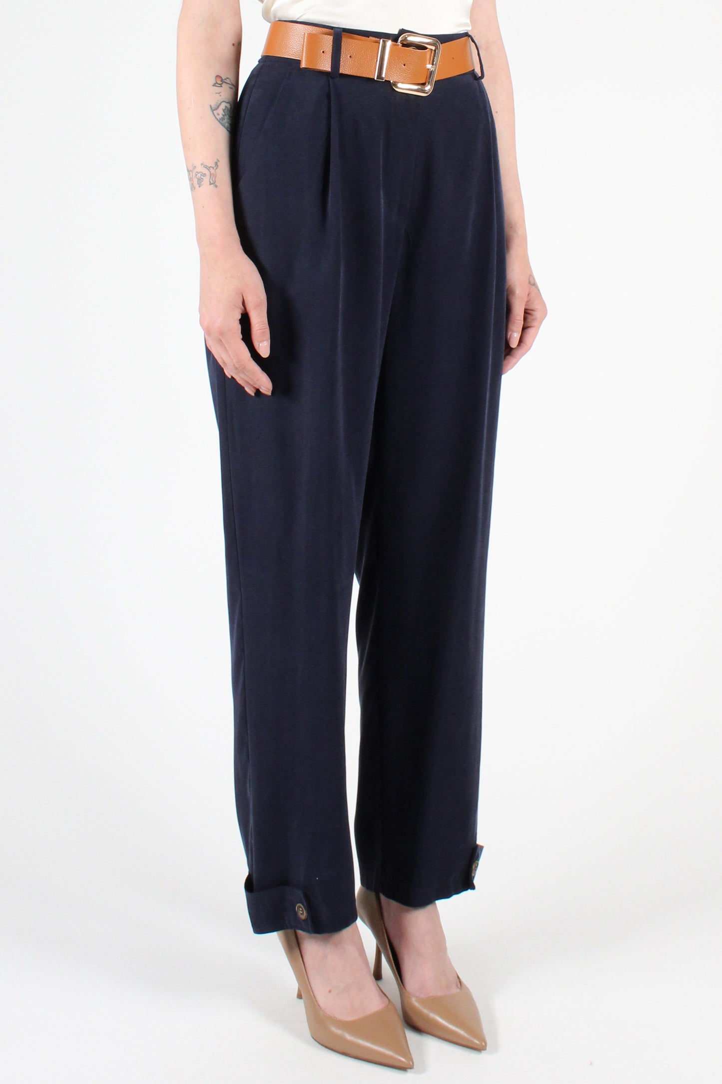 Straight Leg Trousers with Button Detail at the Bottom