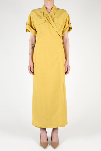 Short sleeve wrap dress with lapels and flaps