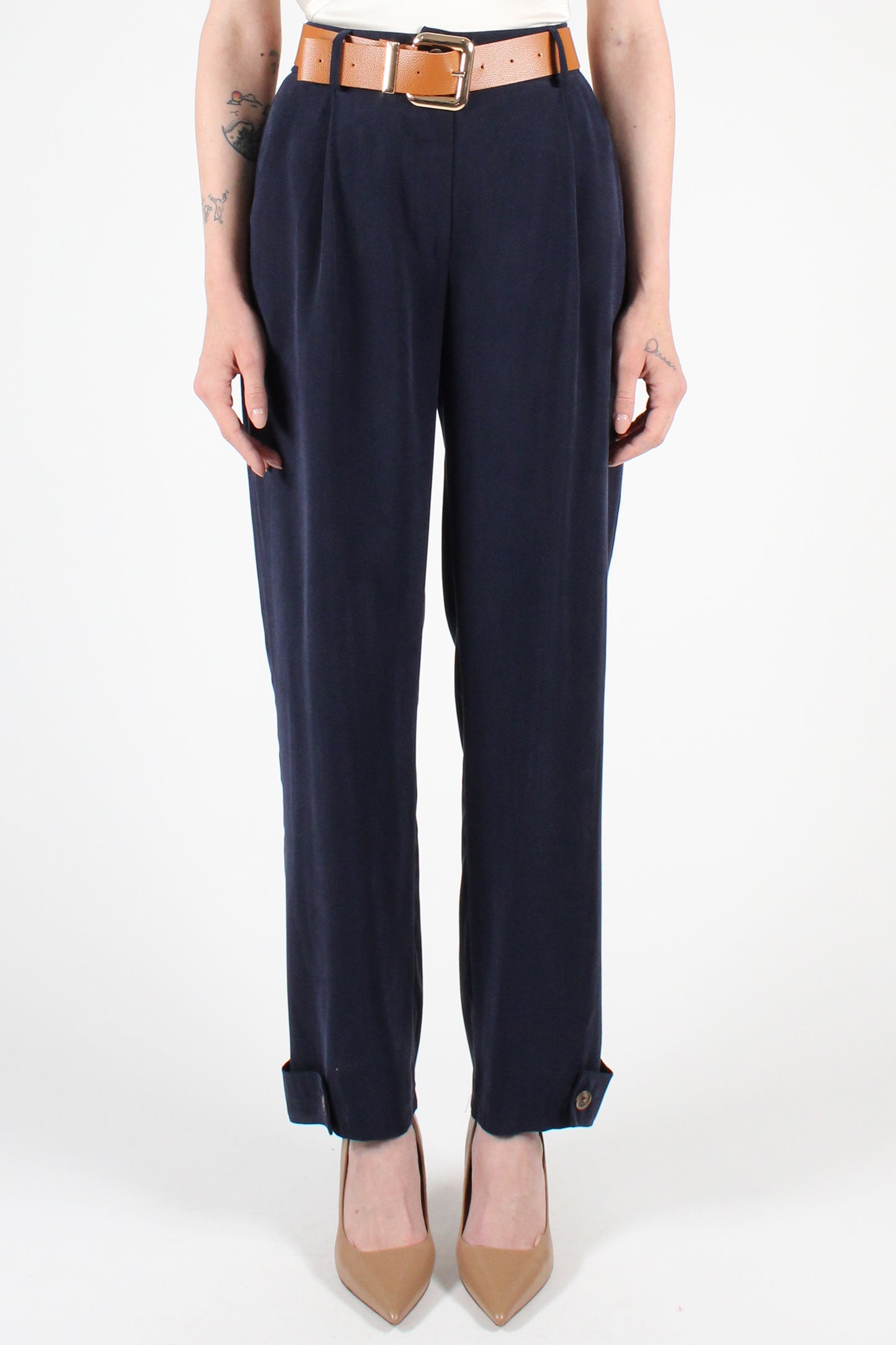 Straight Leg Trousers with Button Detail at the Bottom