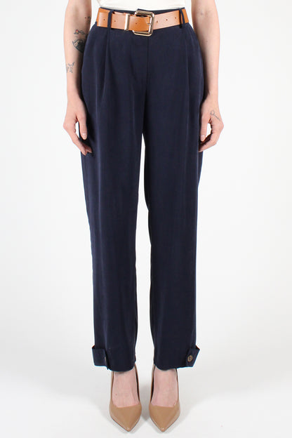 Straight Leg Trousers with Button Detail at the Bottom