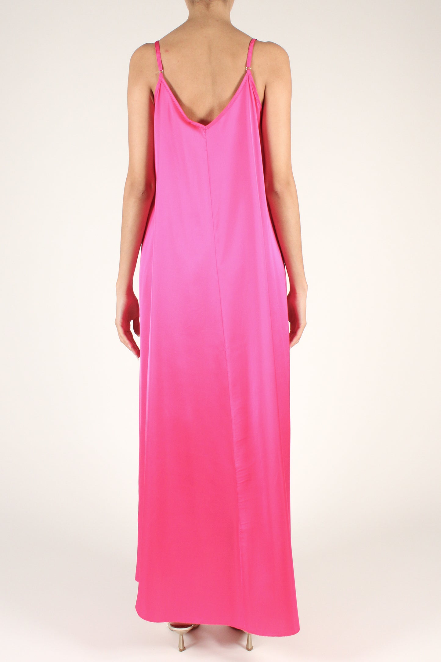 Long V-neck slip dress with stitching