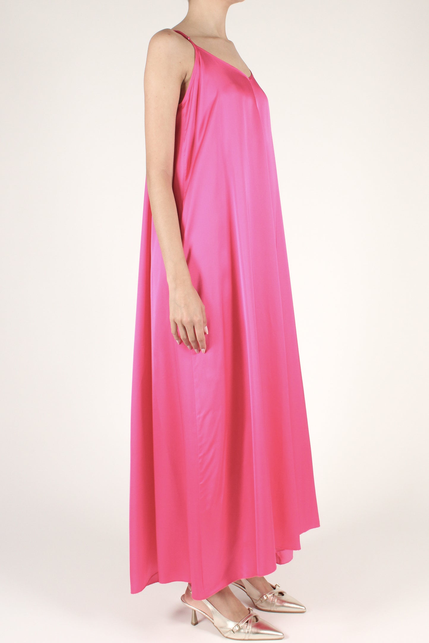 Long V-neck slip dress with stitching