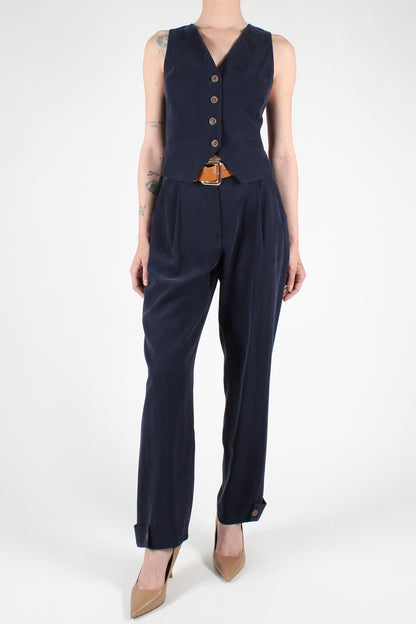 Straight Leg Trousers with Button Detail at the Bottom