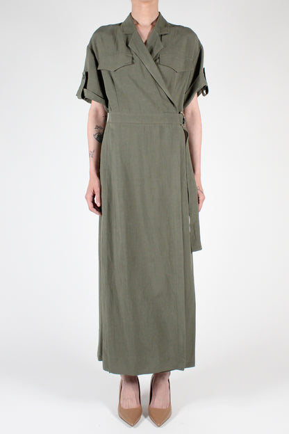 Short sleeve wrap dress with lapels and flaps