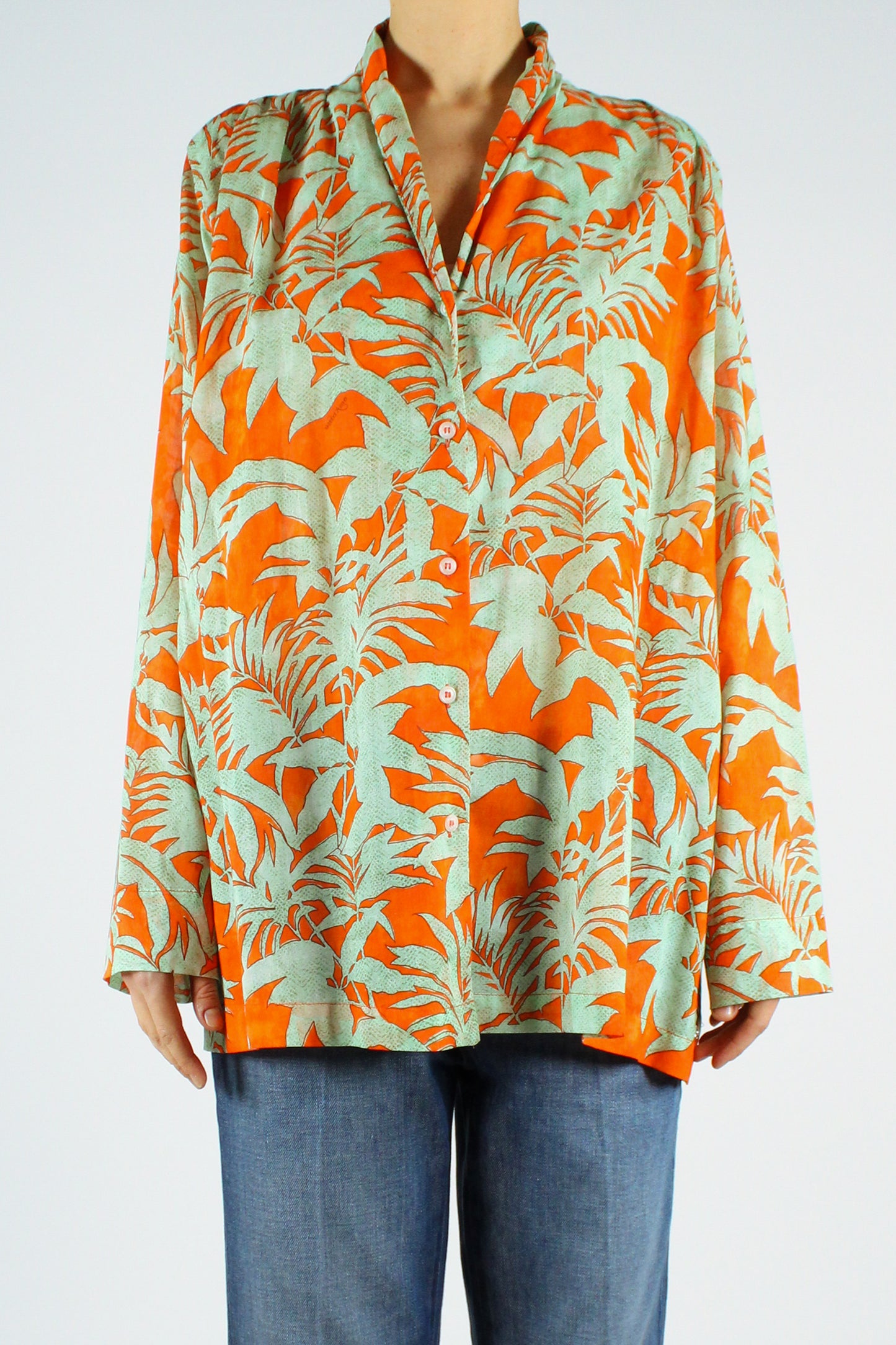 Leaf Print Muslin Shirt with Belt