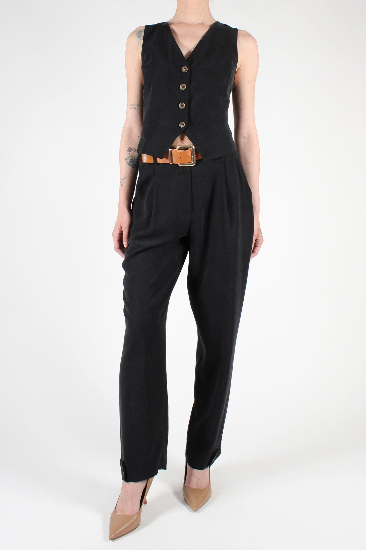 Straight Leg Trousers with Button Detail at the Bottom