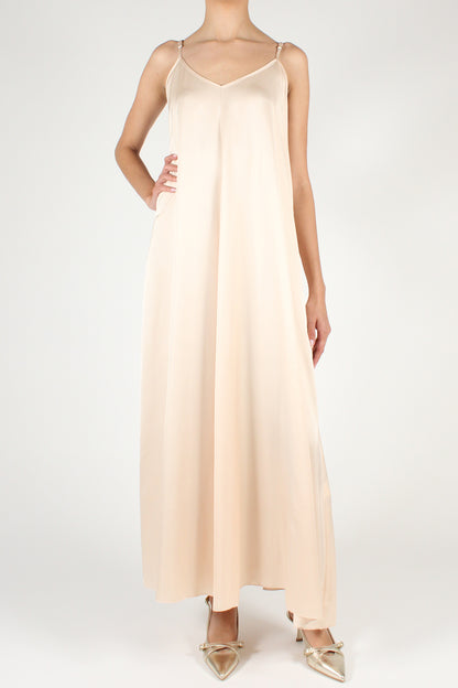 Long V-neck slip dress with stitching