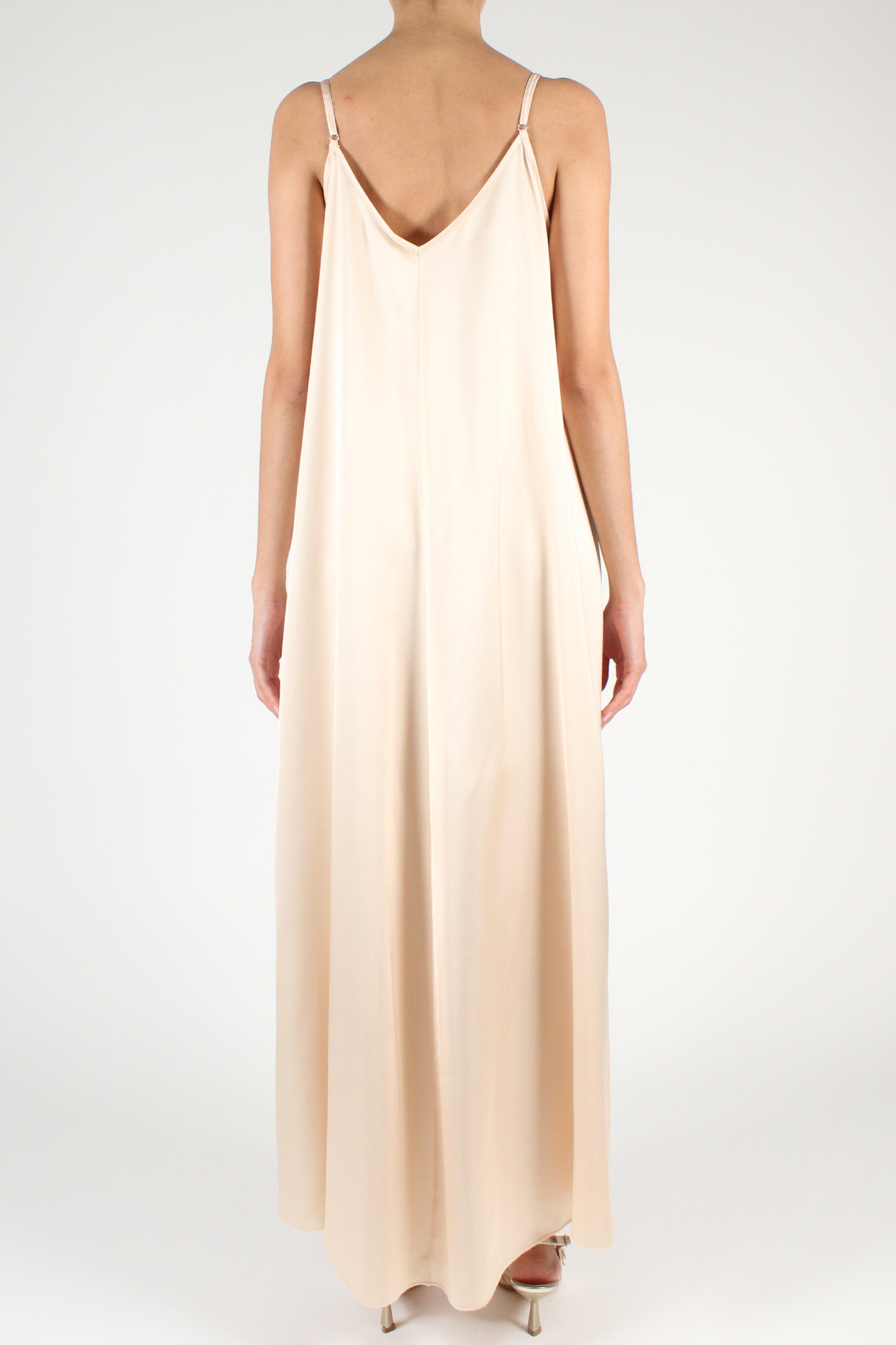 Long V-neck slip dress with stitching