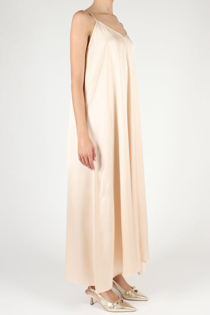 Long V-neck slip dress with stitching