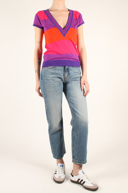 Multicolored V-neck Cotton Vest