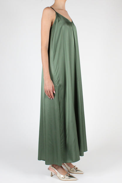 Long V-neck slip dress with stitching