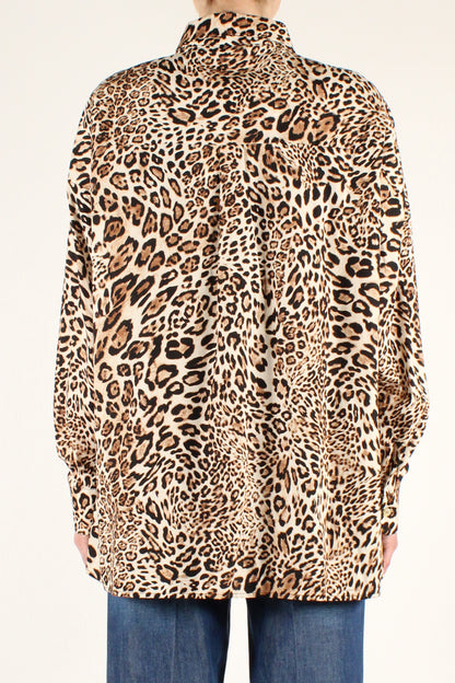 Camicia Stampa Animalier con Spilla Labbra