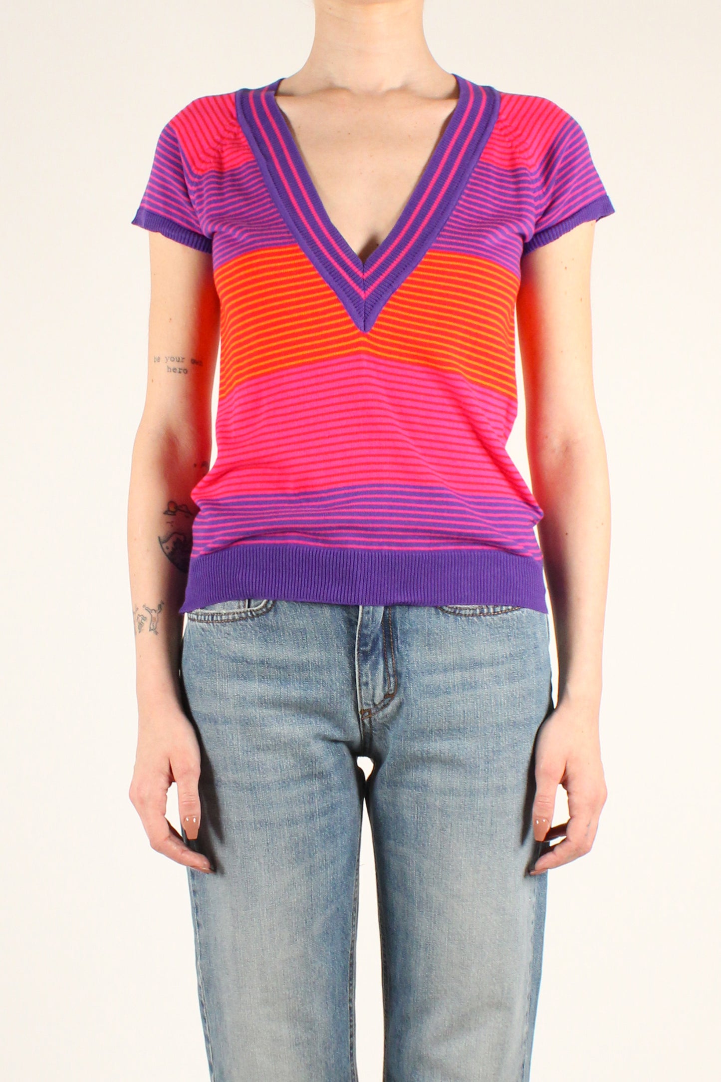 Multicolored V-neck Cotton Vest